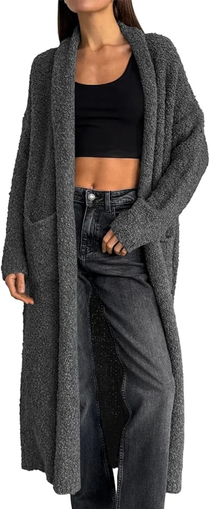Saodimallsu Womens Open Front Long Cardigan Sweaters Oversized Chunky Fuzzy Lapel Fall 2025 Trend... | Amazon (US)