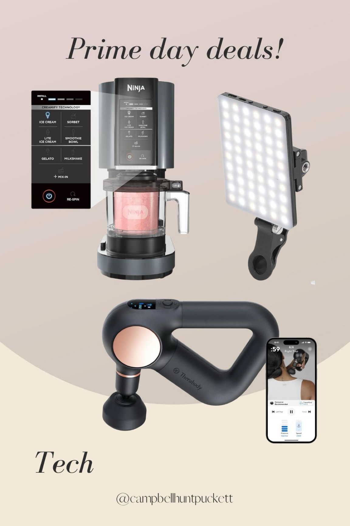 Amazon prime day deals technology ninja creami, Theragun massage gun, 60 LED high-power rechargeable selfie light clip

#LTKxPrimeDay