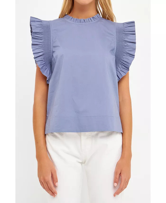 English Factory Women's Ruffle Sleeve Poplin Top - Macy's | Macy's