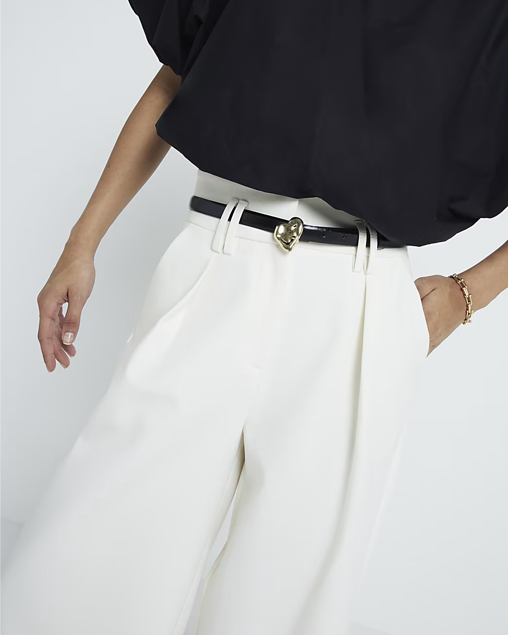 Cream High Waisted Wide Leg Trousers | River Island (UK & IE)
