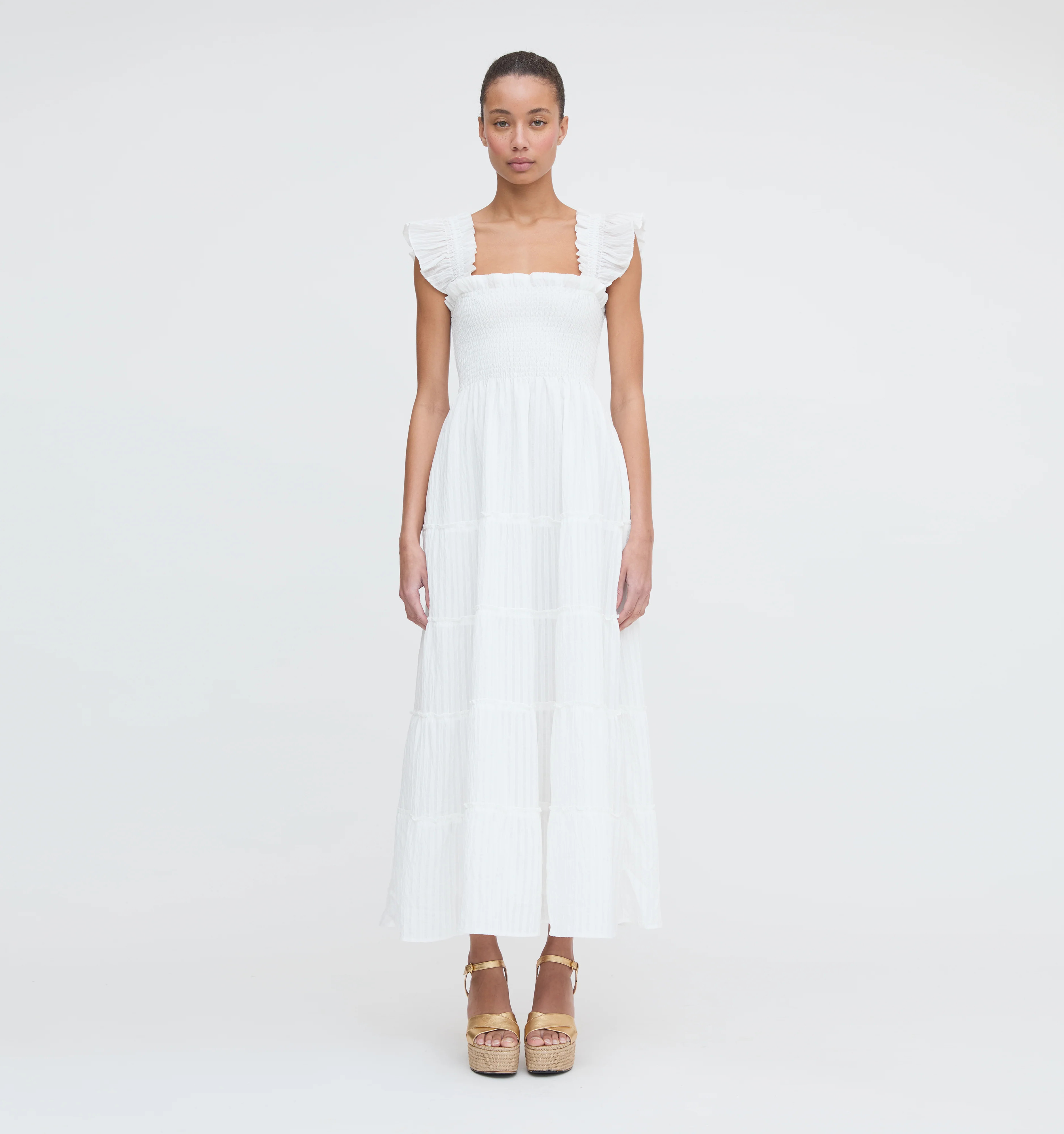 The Ellie Maxi Nap Dress - White Tonal Seersucker | Hill House Home US