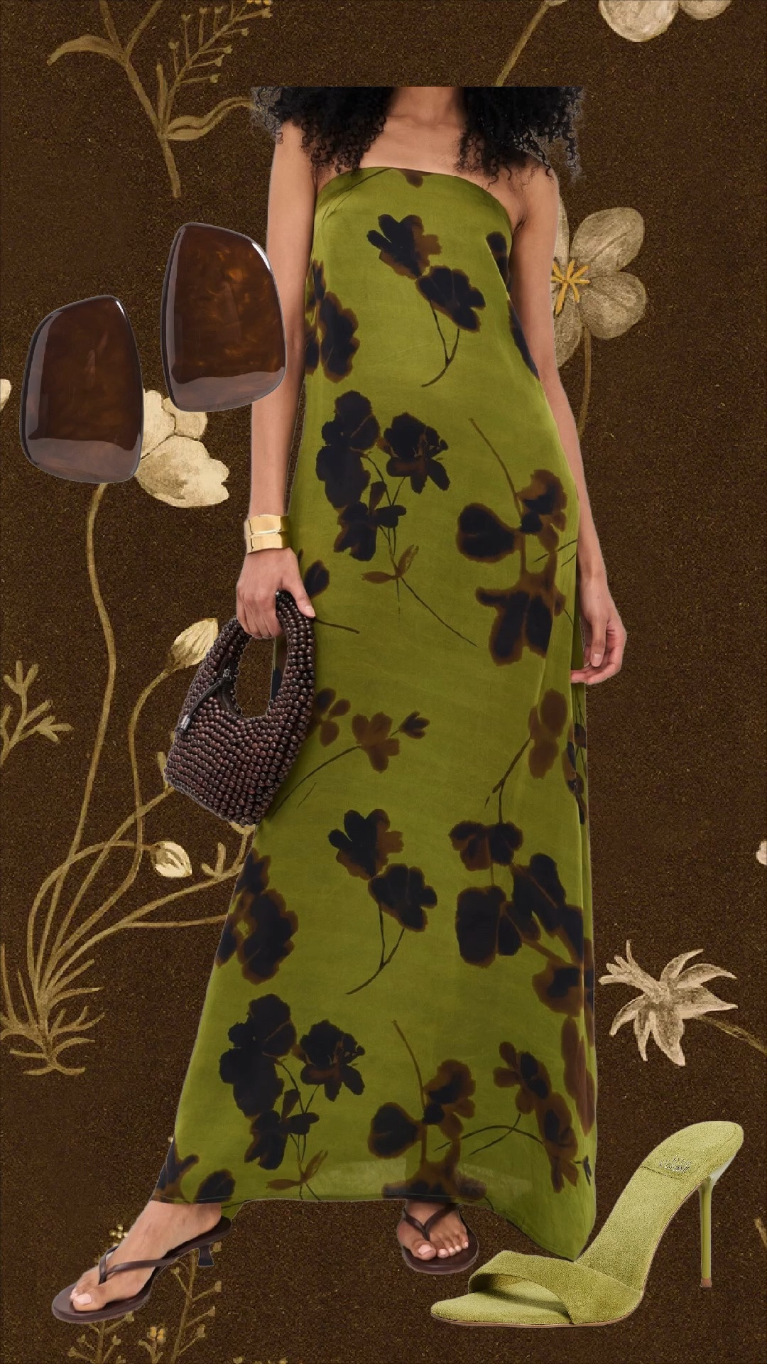 Fall wedding guest in two of my favorite colorways - chocolate brown and green!