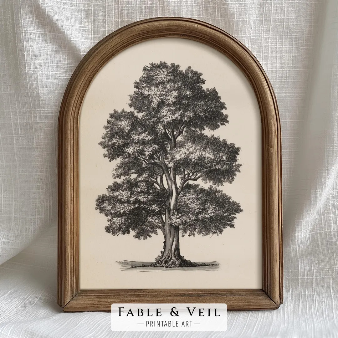 Vintage Tree Wall Art: Woodland Wall Art, Vintage Tree Print, Tree Sketch Art, Rustic Home Decor,... | Etsy (US)