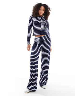 ASOS DESIGN striped shrunken cardigan and trouser co ord in navy | ASOS (Global)