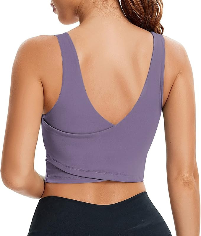 SJBYST Padded Longline Sports Bra Women Workout Top Medium Support V-Neck Yoga Bra Removable Cups... | Amazon (US)
