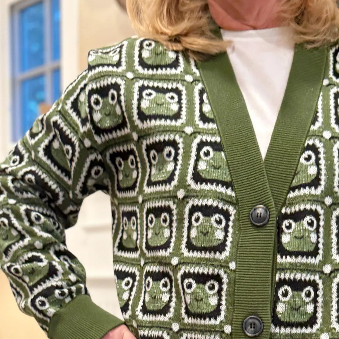 Granny Square Frog Cardigan Sweater, Knitted Unisex Kawaii Cottagecore, Cute Knit Green Froggy Pa... | Etsy (US)