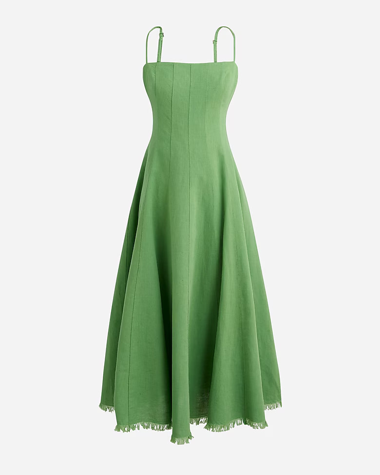 Seamed flare midi dress in linen blend | J. Crew US