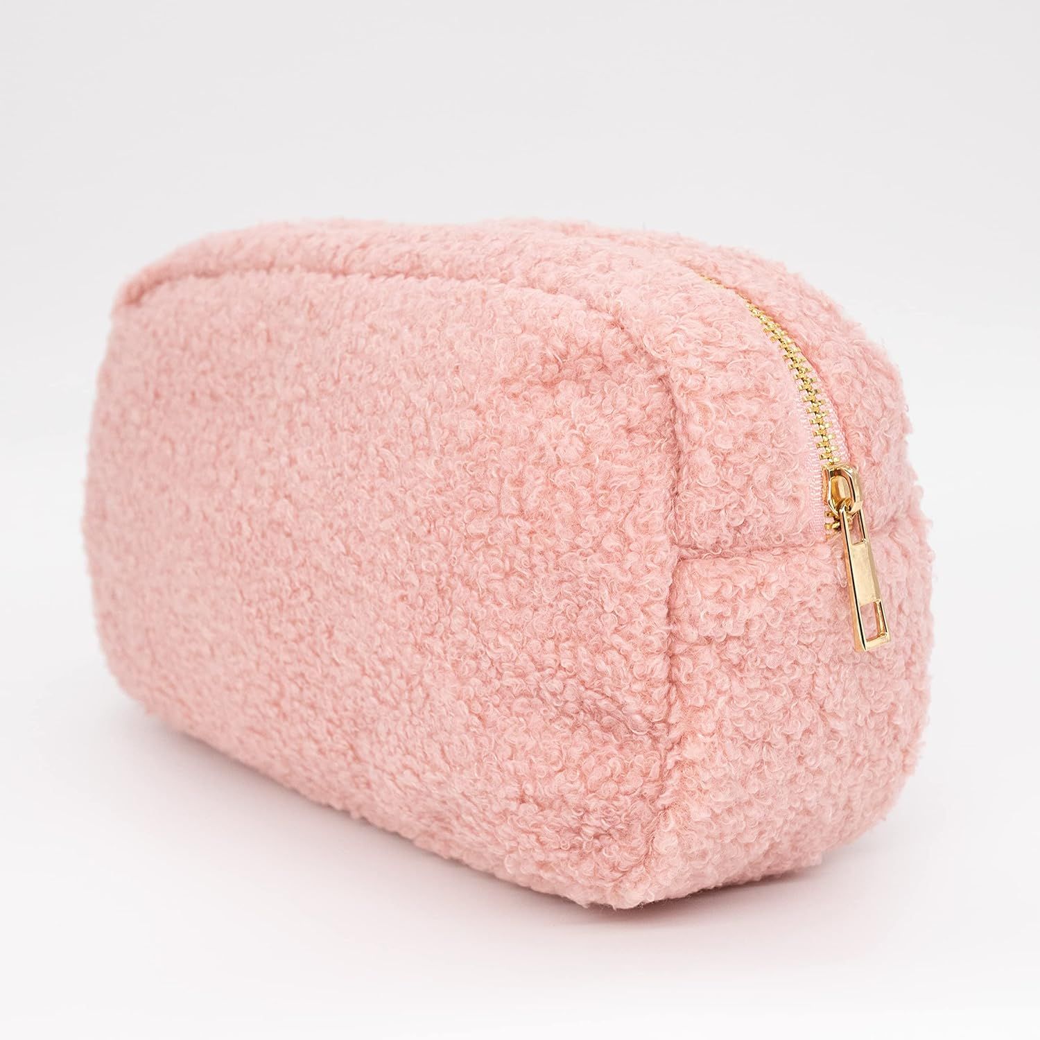 Phlox Collective Nylon Teddy Corduroy Travel Cosmetic Pouch Bag Makeup Pouch Bag (Pink Teddy, Lar... | Amazon (US)