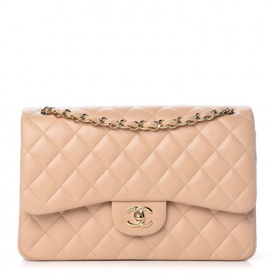 CHANEL Lambskin Quilted Jumbo Double Flap Beige Clair | FASHIONPHILE | Fashionphile