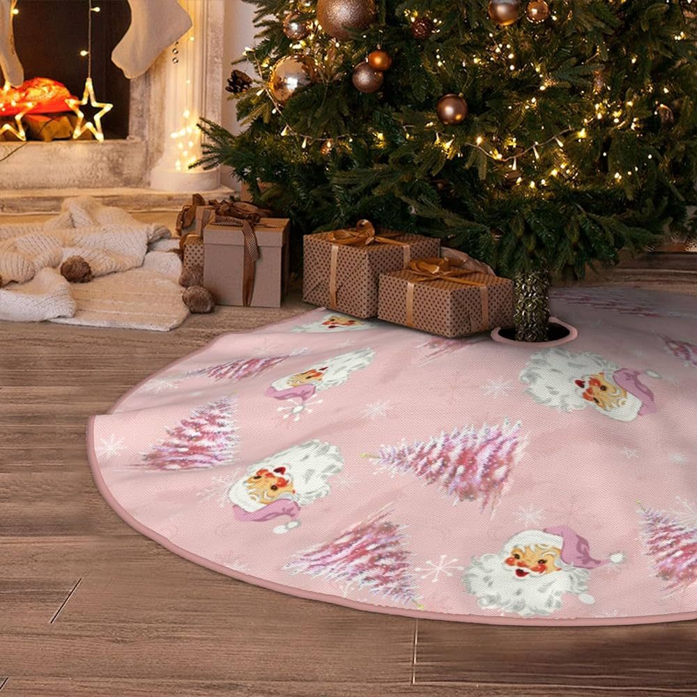 Amazon.com: Christmas Tree Skirt 48 Inch Pink Christmas Decorations Tree Skirts Santa Claus Tree ... | Amazon (US)