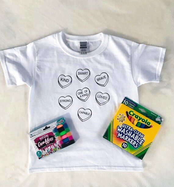 Kids DIY Valentine's Day Coloring Shirt | Kids Affirmation Shirt | Coloring Shirt for Kids | Crea... | Etsy (US)