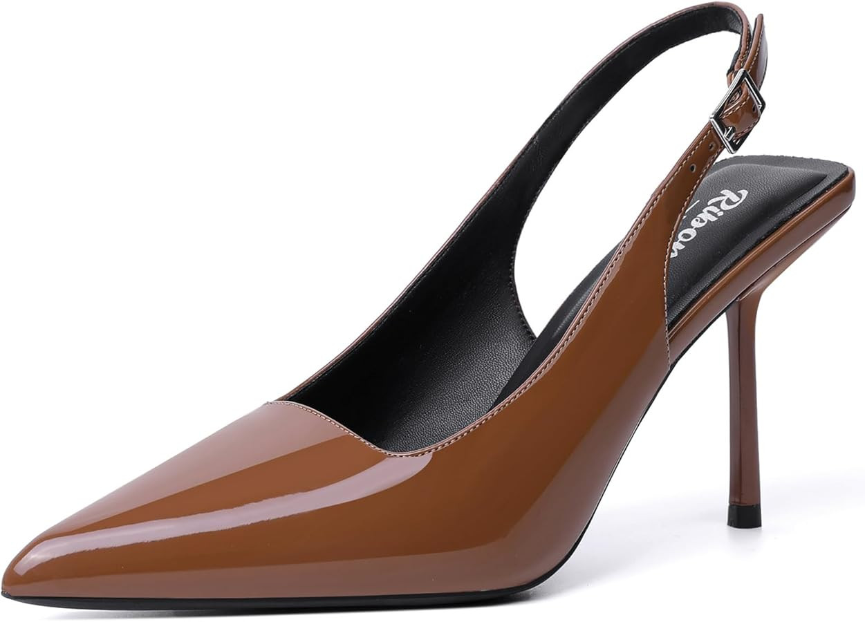 RIBONGZ Sexy Slingback Pumps Elegant Dressy Heels for Women Closed Toe Pointy High Heels Wedding ... | Amazon (US)
