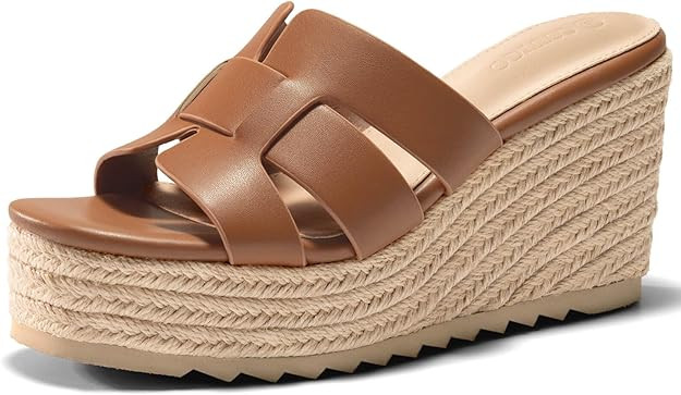 Coutgo Women's Wedge Sandals Platform Espadrille Heels Open Toe Strappy Slip On Casual Summer Sli... | Amazon (US)