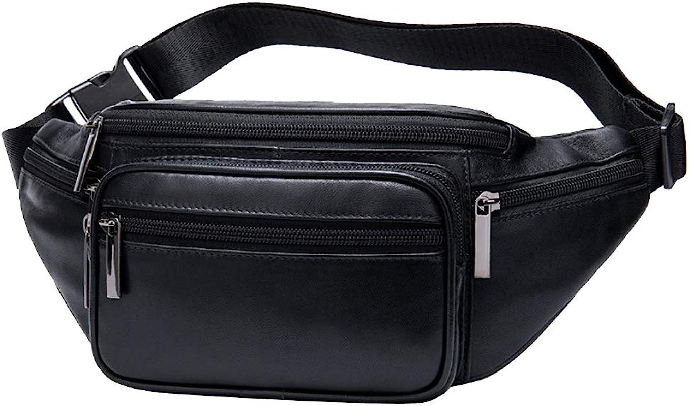 Leather Fanny Pack Waist Bag for Men Women Travel Hiking Running Hip Bum Belt Slim Cell Phone Pur... | Amazon (US)