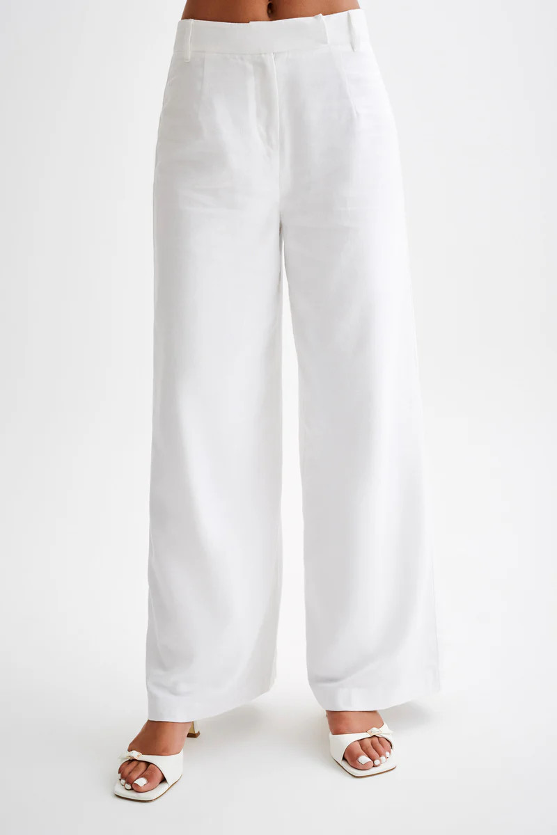 Franca Linen Wide Leg Pant - White | MESHKI US