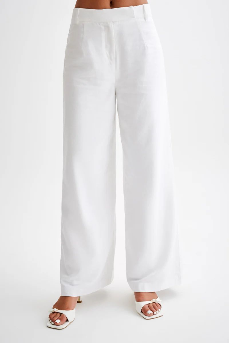 Franca Linen Wide Leg Pant - White | MESHKI US