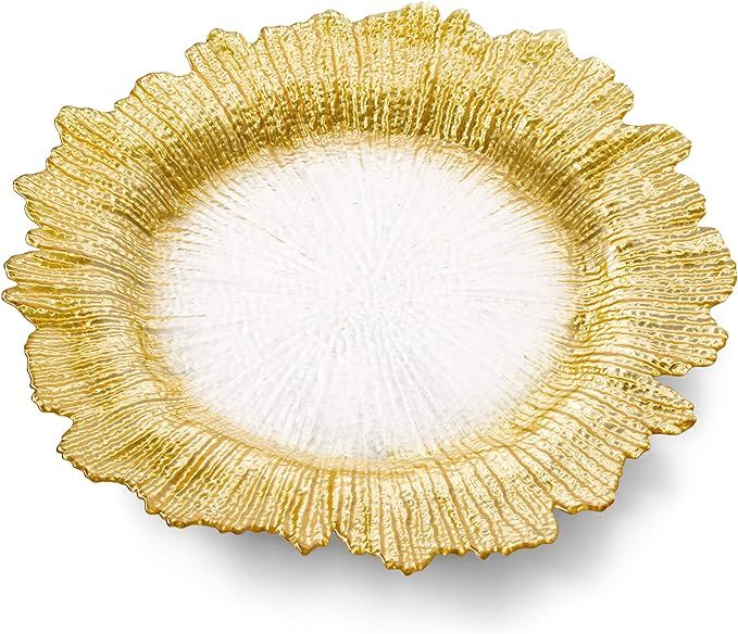 Set of 4 Glass Charger Plates with Gold Outer- Flower Shape Design- For Elegant Occasions | Amazon (US)