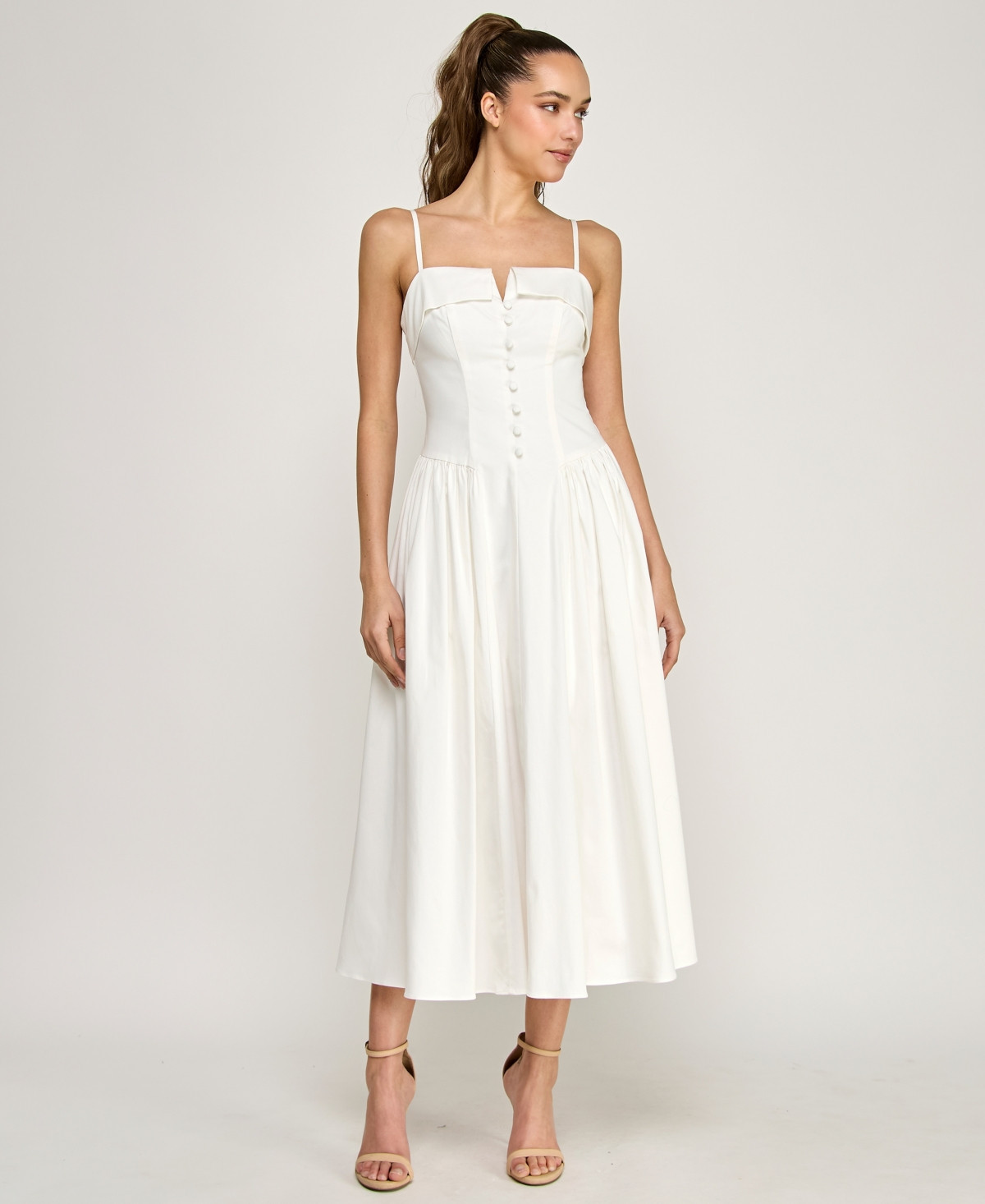 Alex & Sophia Juniors' Folded Square-Neck Sleeveless Midi Dress - Off White | Macy's