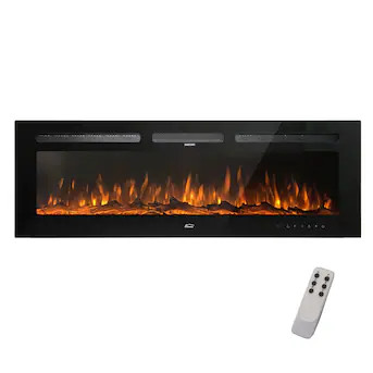 Clihome 72-Inches W Black Wall mount LED Wall-mount Electric Fireplace with Remote Control Includ... | Lowe's