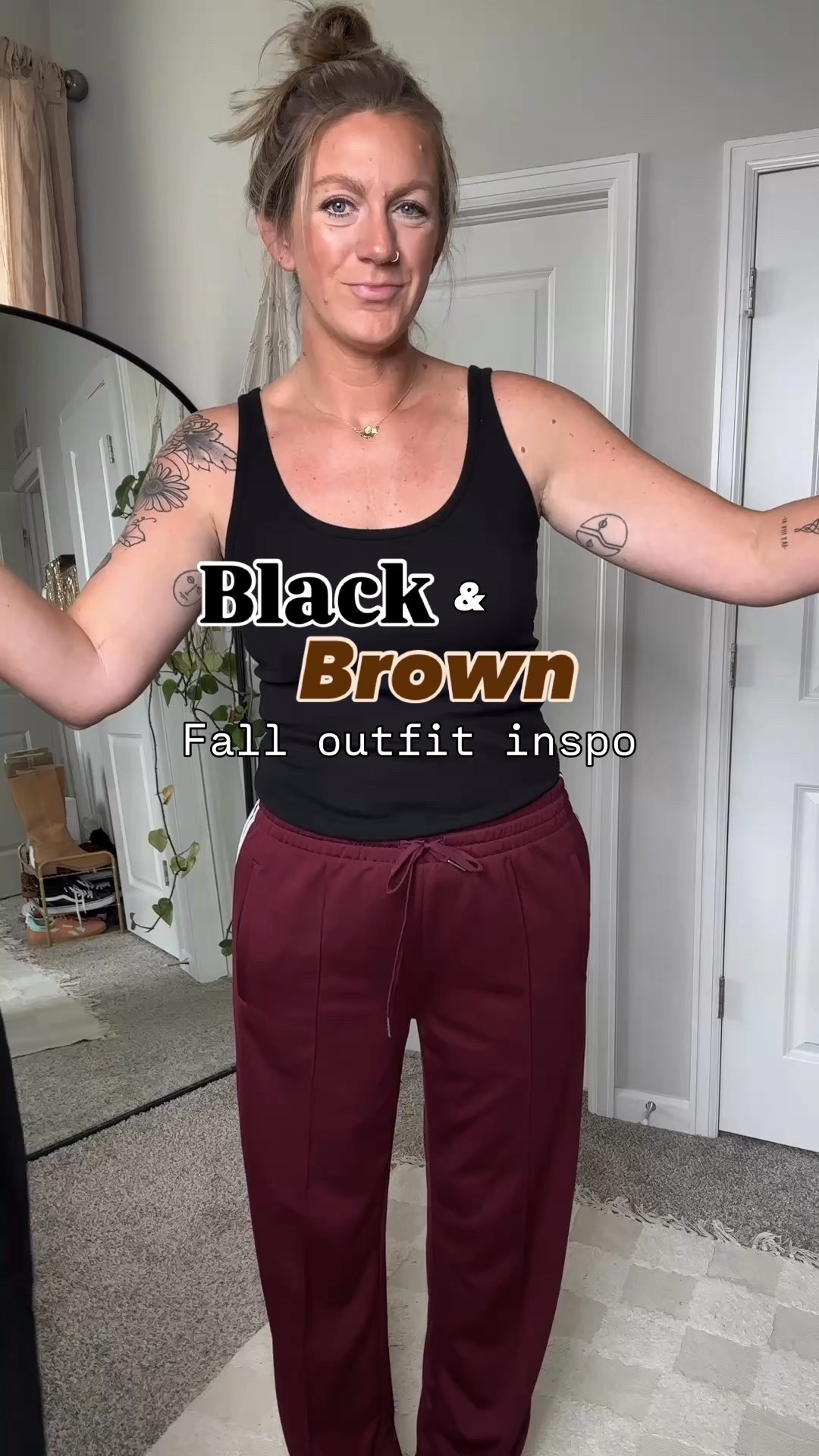 Black & brown outfit for fall 
Tall girl style 

🍁Large tank
🍁Large 34” track pants (run long!)
🍁Large jacket, color brown 
🍁30 TALL jeans (also come in long, which would’ve been fine too) 
🍁boots are old, linked similar 
🇨🇦 I added the Canadian link to my jeans at the end 

#LTKOver40 #LTKTall #LTKMidsize