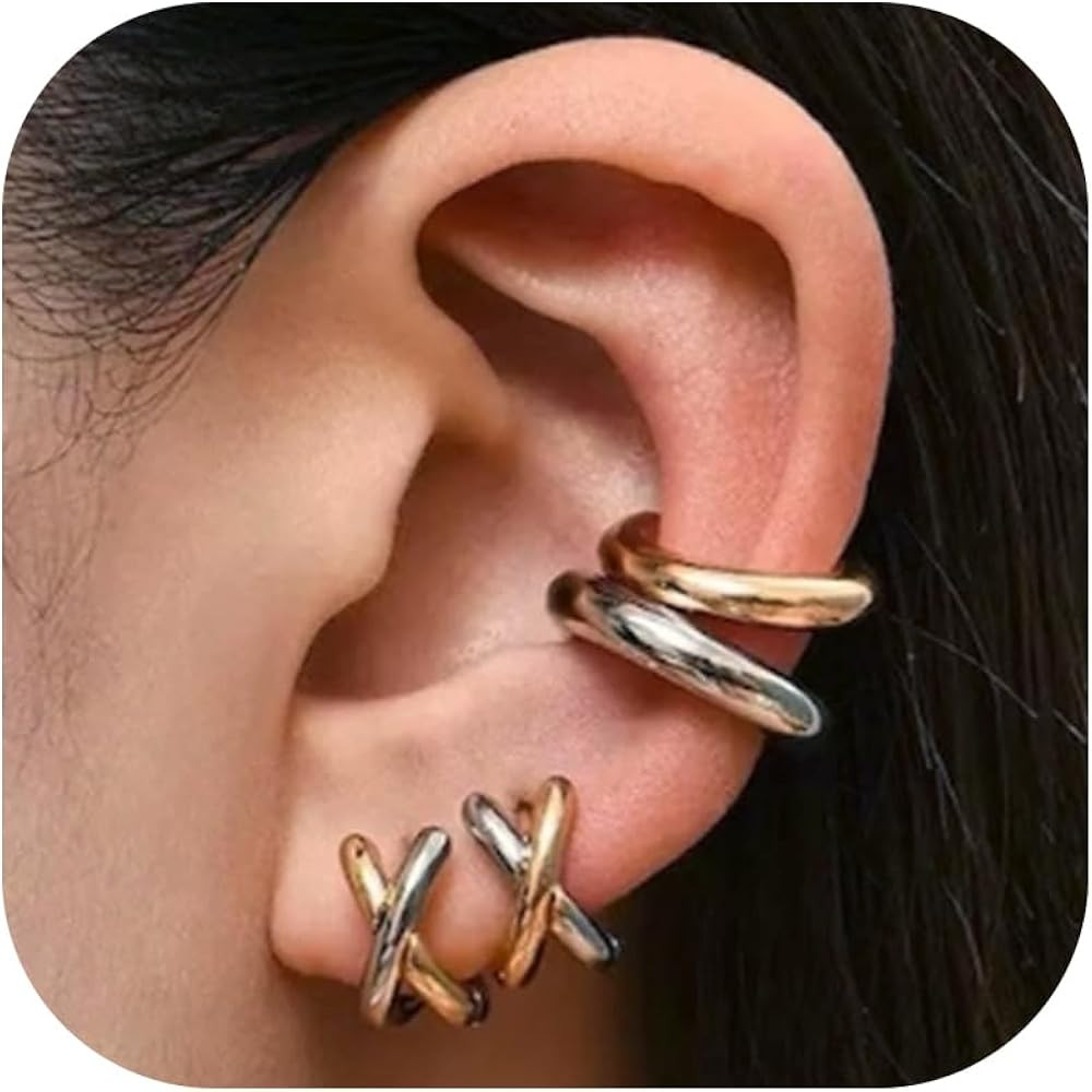 Two Tone Earrings for Women Double Hoop Huggie Earrings Small Hoop Earrings for Women Mixed Metal... | Amazon (US)