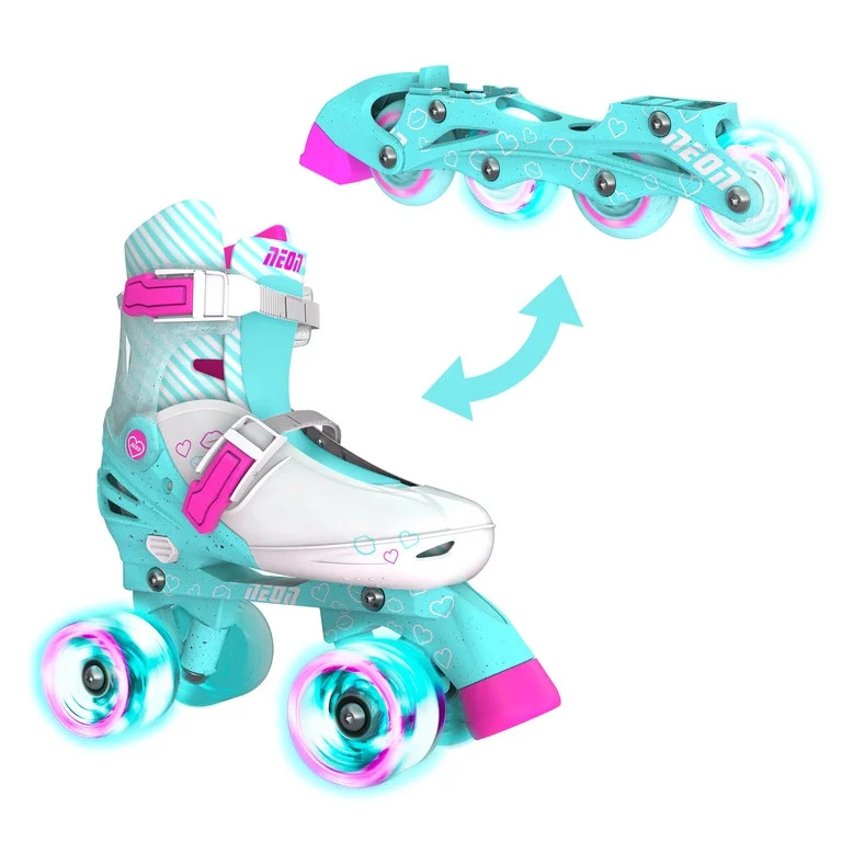Neon Combo Skates 2-in-1 Teal/Pink | Adjustable Inline and Quad Skates for Girls with Light-up Wh... | Walmart (US)