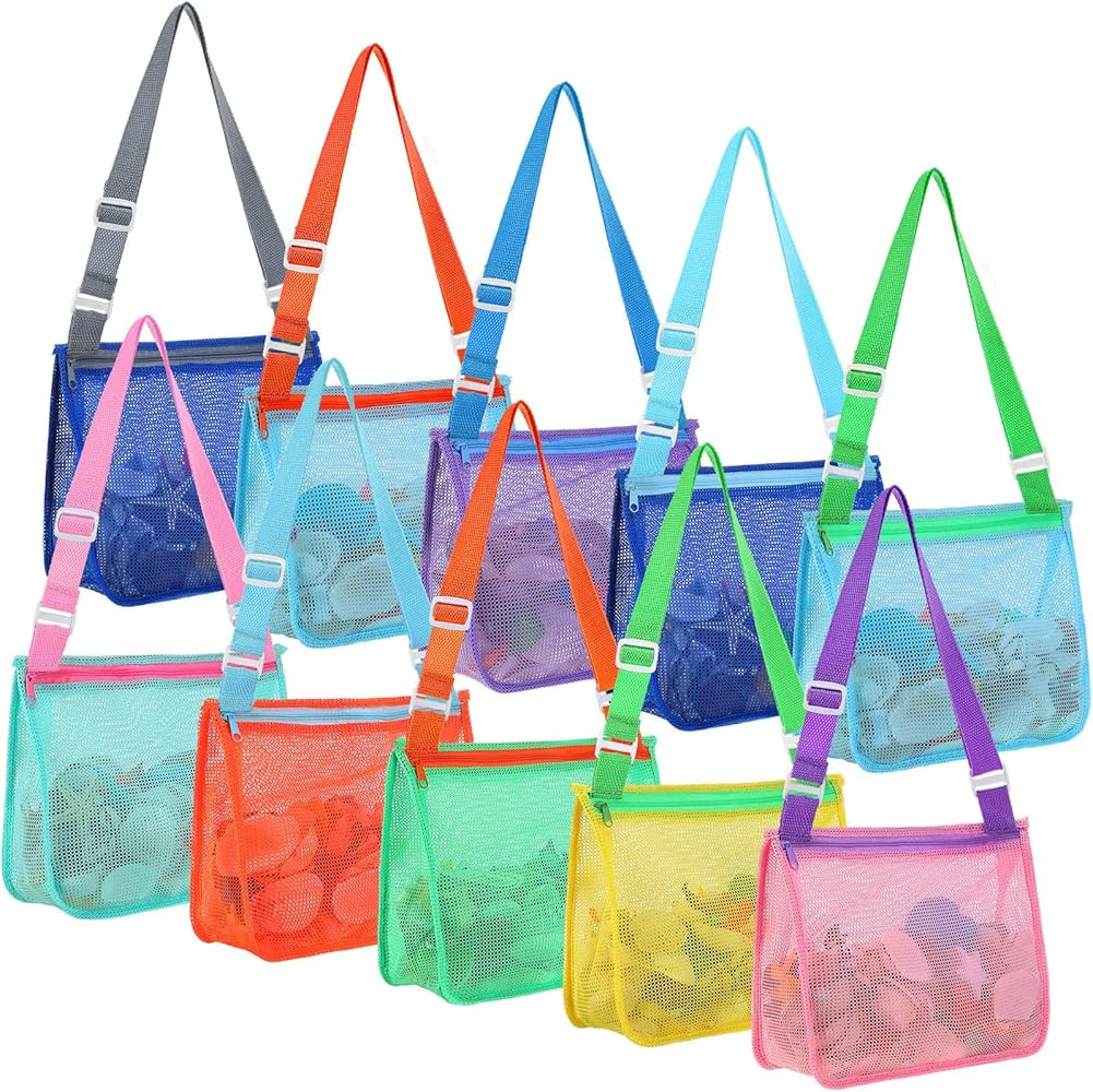 10 Pcs Beach Toys Mesh Beach Bag Kids Sand Toys Bags Travel Toys Shell Collecting Bag with Zipper... | Amazon (US)