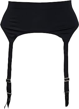 TVRtyle Women Black Seamless 4 Wide Straps Metal Buckles Sexy Garter Belt for Stockings S506B | Amazon (US)