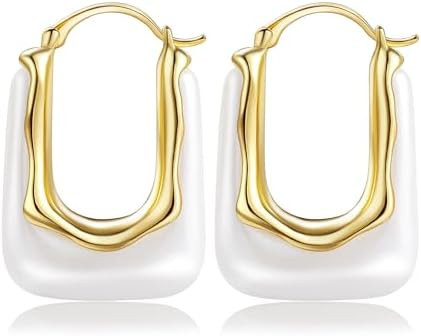 Acrylic Gold Hoop Earrings Chunky Huggie Statement Vintage Earrings Cute Resin Drop Earring Trend... | Amazon (US)