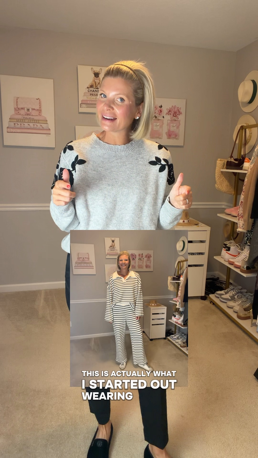 Black and white knit set TTS (petite friendly for length)
Grey sweater with black flowers TTS
Shoes are from Birdies

#LTKMidsize #LTKOver40 #LTKWorkwear