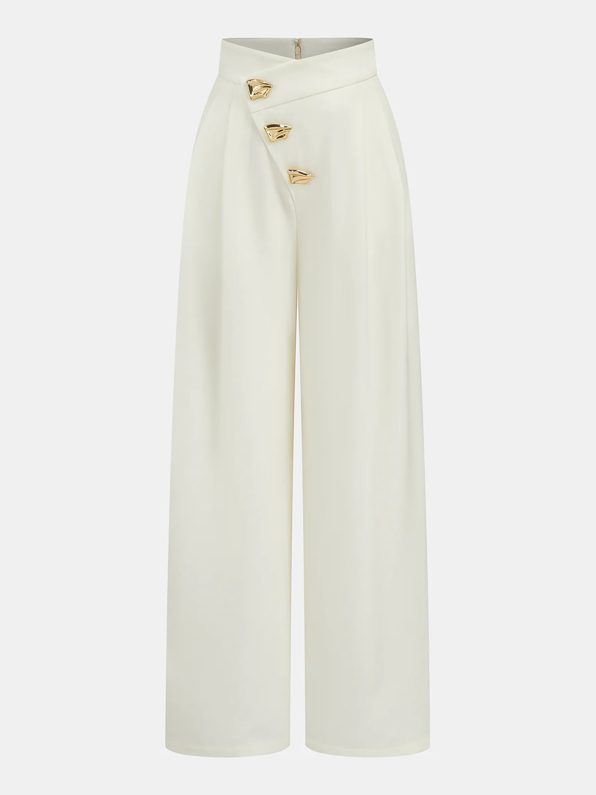 Mid-Waist Asymmetric Metal Detail Wide-Leg Pants | Commense