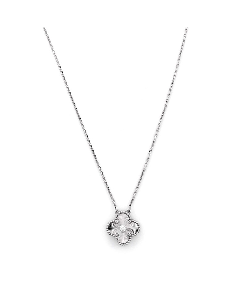 Pre-Owned Van Cleef & Arpels Vintage-Like Alhambra Pendant Necklace Guilloche 18K White Gold with Diamond, 18.25 | Bloomingdale's (US)