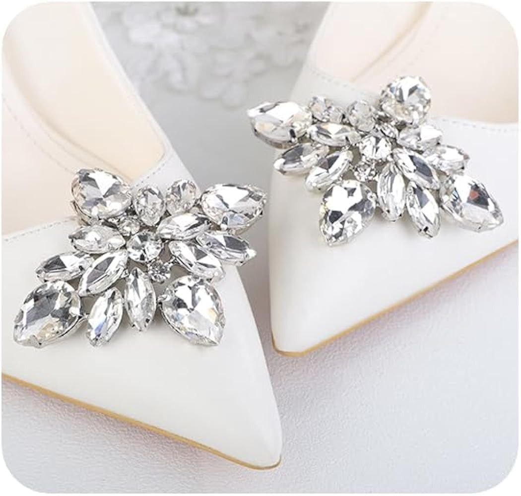 JWICOS 2Pcs Elegant Crystal Shoe Clips Women Rhinestone Shoe Buckles Decoration Shoe Charms for W... | Amazon (US)