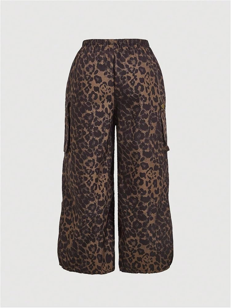 Verdusa Women's Plus Size Leopard Print Cargo Pants Drawstring High Waisted Wide Leg Baggy Trousers | Amazon (US)