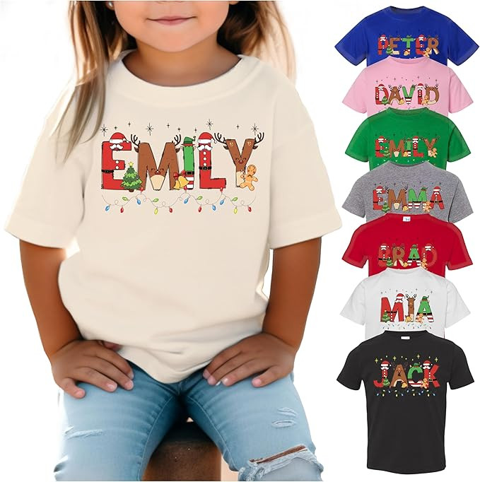 Customized Christmas Unisex Toddler Shirts, Personalized Xmas T-Shirts for Boy & Girl, Custom Hol... | Amazon (US)