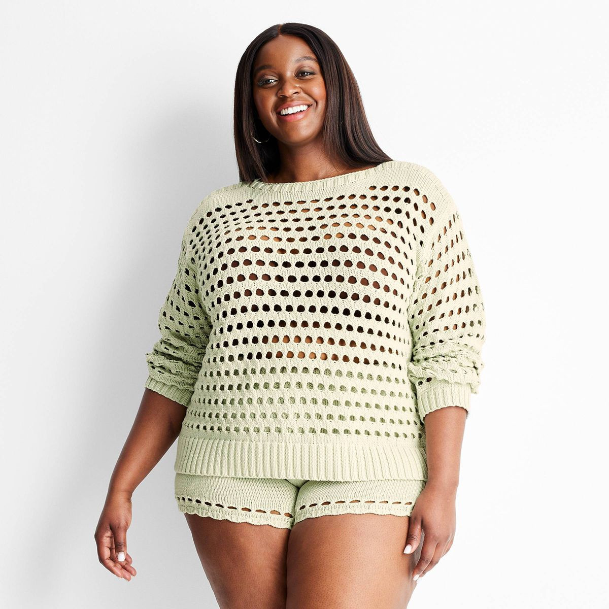 Women's Crewneck Open Stitch Sweater - Future Collective™ with Jenee Naylor Light Green | Target