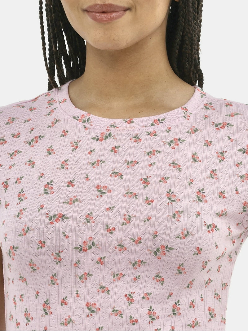 No Boundaries Sleepwear Pointelle Baby Tee, Women's, Sizes XS-XXL | Walmart (US)