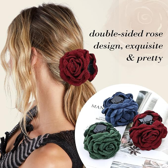Cinaci 3 Pieces Vintage Rose Flower Hair Claws Clips with Strong Hold Floral Updo Hair Clips Barr... | Amazon (US)