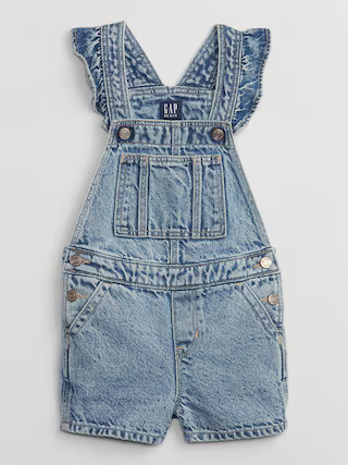 babyGap Denim Flutter Shortalls with Washwell | Gap Factory