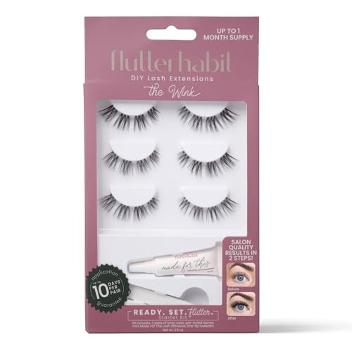 FlutterHabit Wink Ready Set Starter Kit, DIY Eyelash Extensions, Lash Clusters for Women, Professional Quality At Home Eyelash Extension Kit, Natural False Lashes, 3 Lash Sets, Lash Glue Included | Amazon (US)