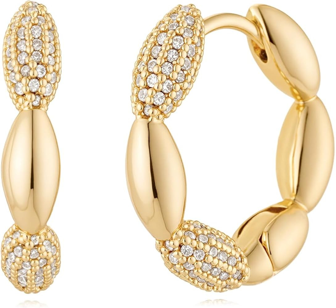 MYEARS Women Gold Earrings Huggie Hoop Cubic Zirconia 14K Gold Plated Small Simple Hypoallergenic... | Amazon (US)