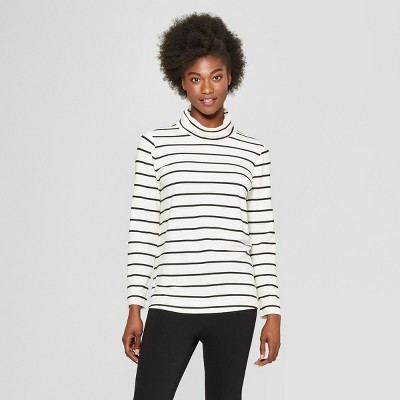 Women's Striped Long Sleeve Funnel Neck Tunic Sweatshirt - A New Day™ Cream/Black | Target