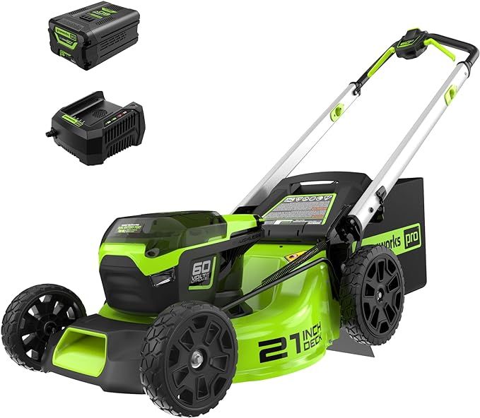 Greenworks 60V 21” Cordless (Push) Lawn Mower (LED Lights + Aluminum Handles), 5.0Ah Battery an... | Amazon (US)