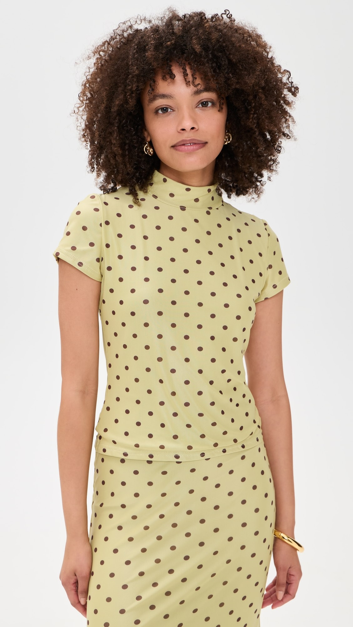 Polka Dot Mesh High Neck Top | Shopbop