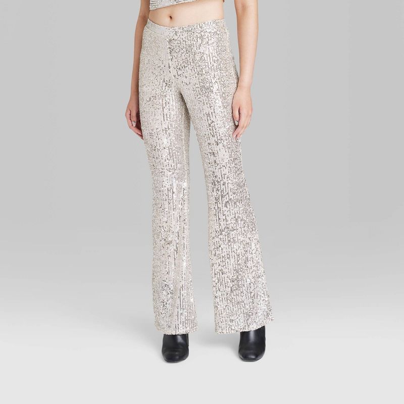 Women's Low-Rise Slinky Knit Flare Pants - Wild Fable™ Champagne Sequin | Target