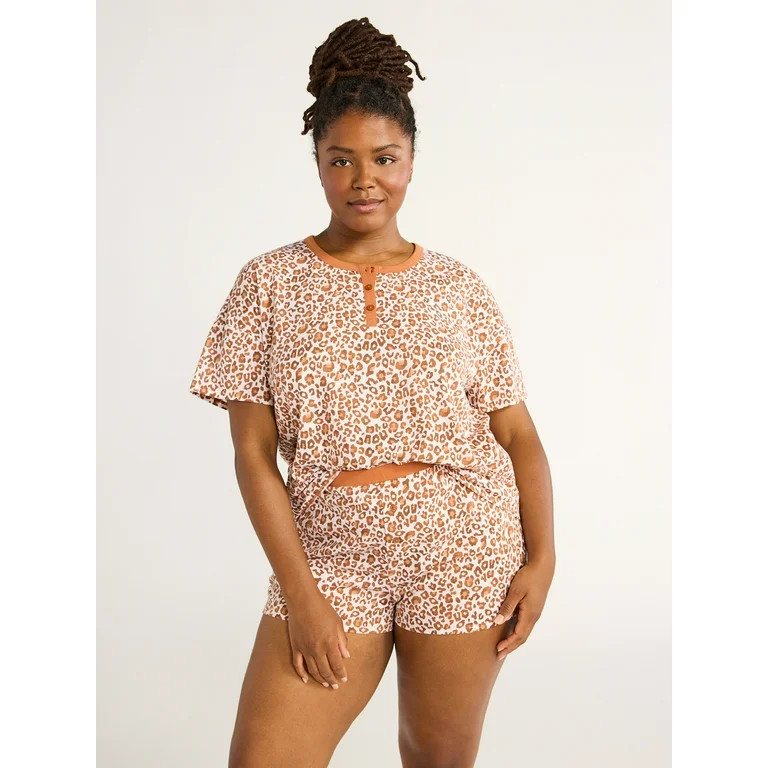 Joyspun Women's and Women’s Plus Sleep Henley Tee and Boxer Shorts Pajama Set, 2-Piece, Sizes X... | Walmart (US)