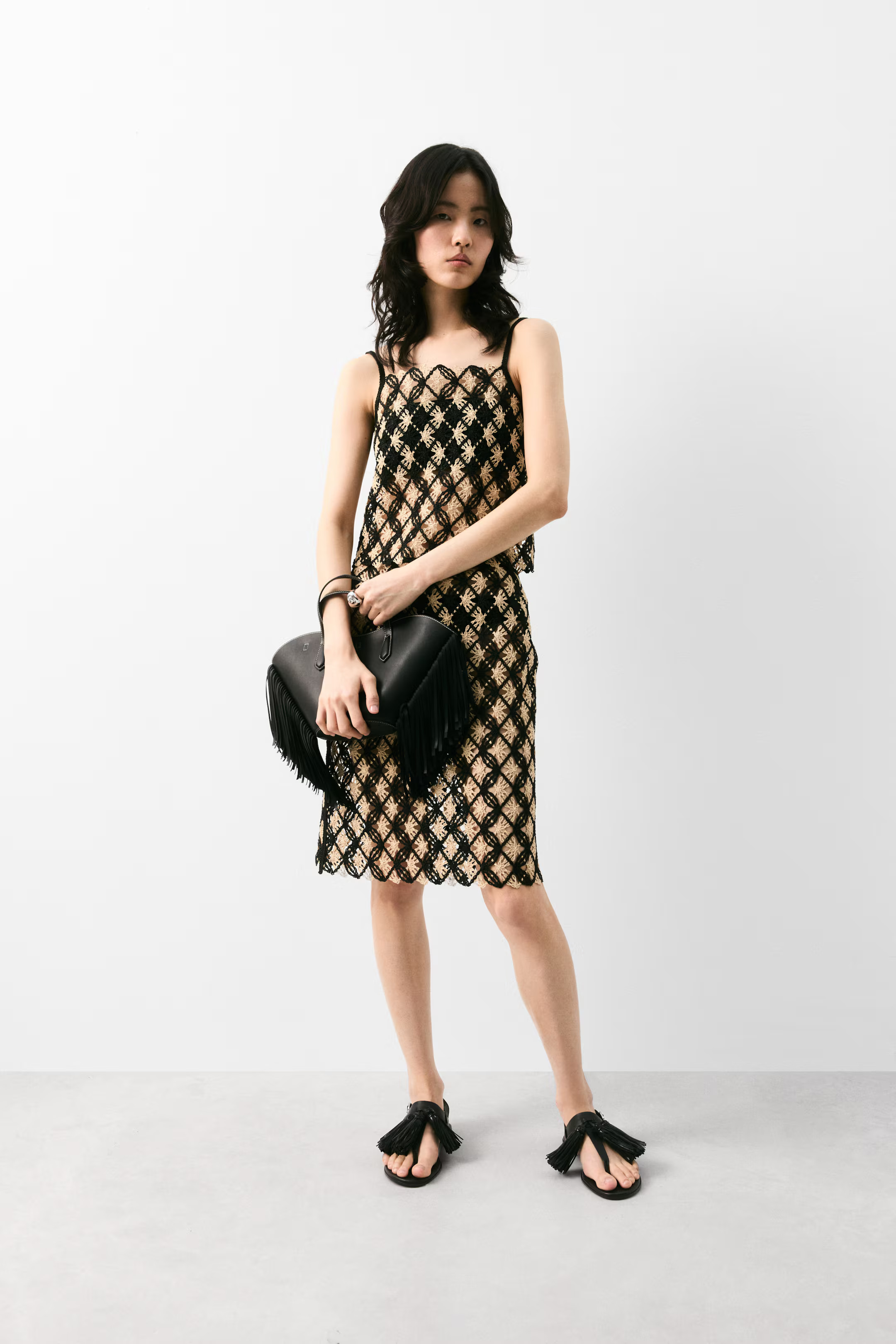 Crochet-Look Skirt - Black/light beige - Ladies | H&M US | H&M (US + CA)