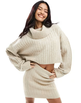 Miss Selfridge rib chunky cowl neck sweater in oatmeal - part of a set | ASOS (Global)