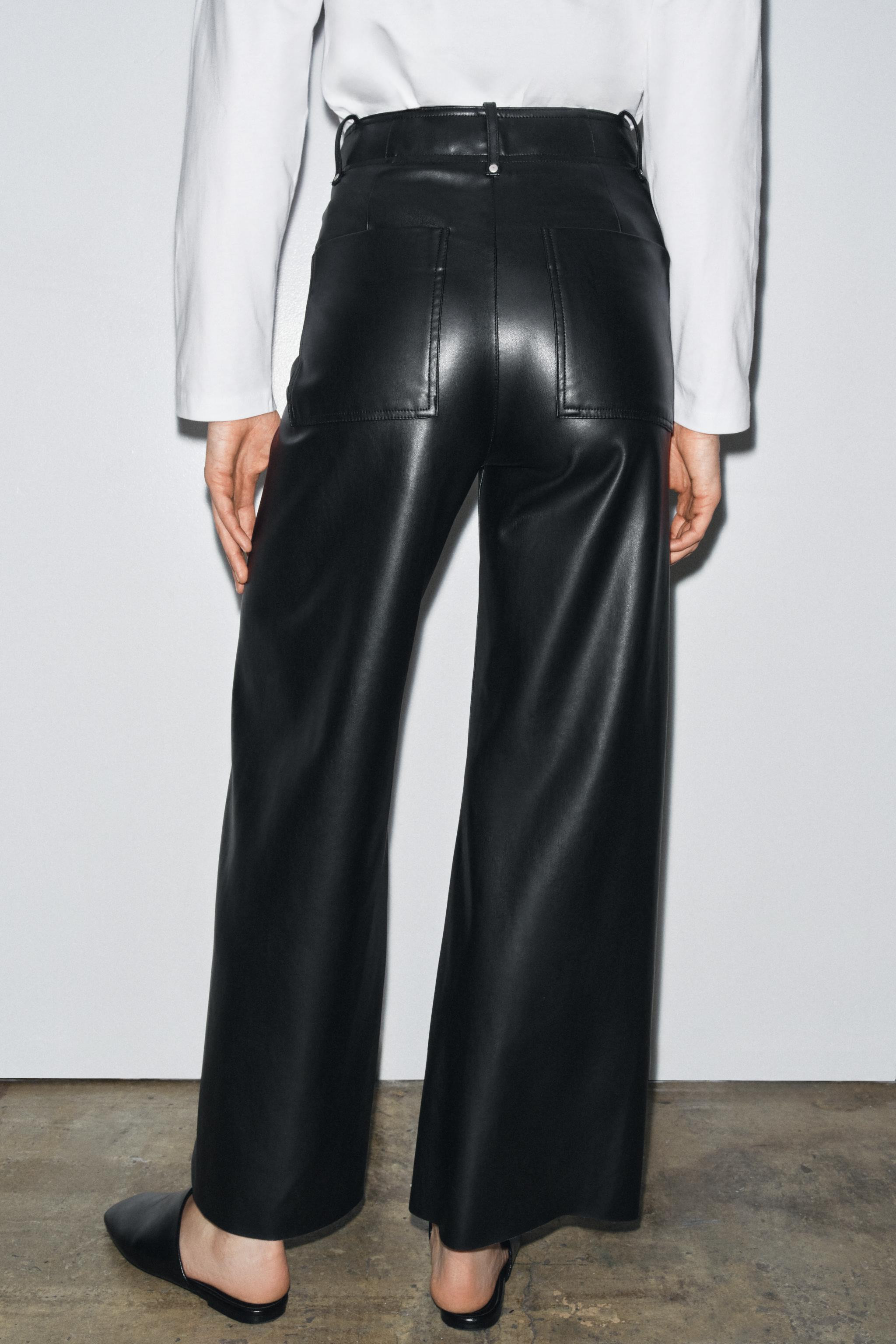 ZW COLLECTION TAILORED WIDE-LEG LEATHER-EFFECT TROUSERS | Zara UK