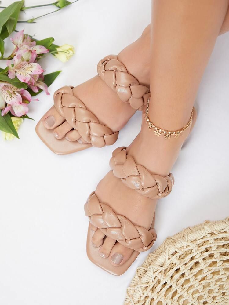 Faux Leather Dual Braided Vamp Sandals | SHEIN